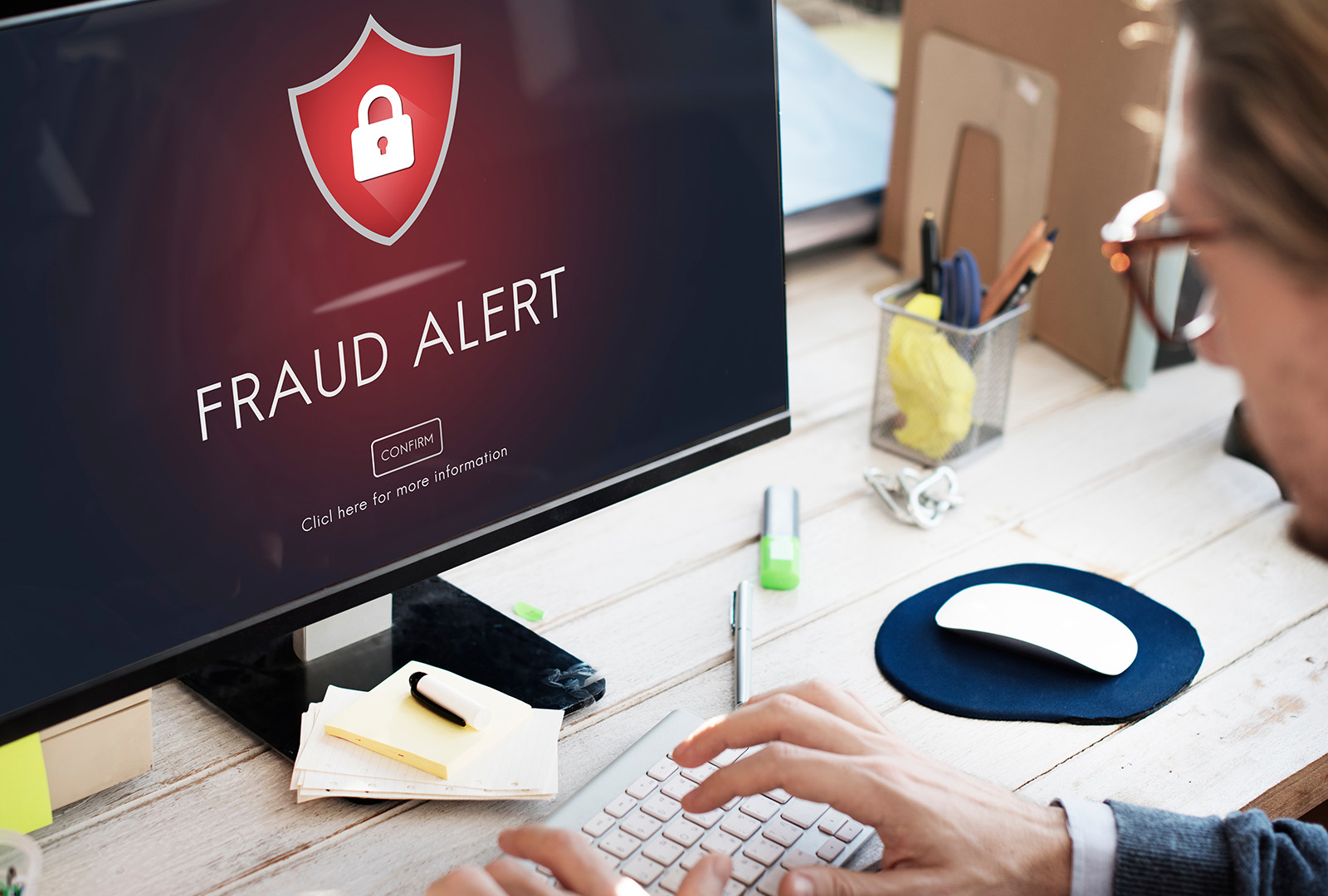 The fraud alert on the computer